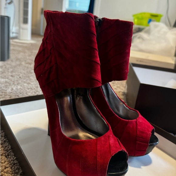 Bebe Red Peep Toe Booties - Picture 6 of 7